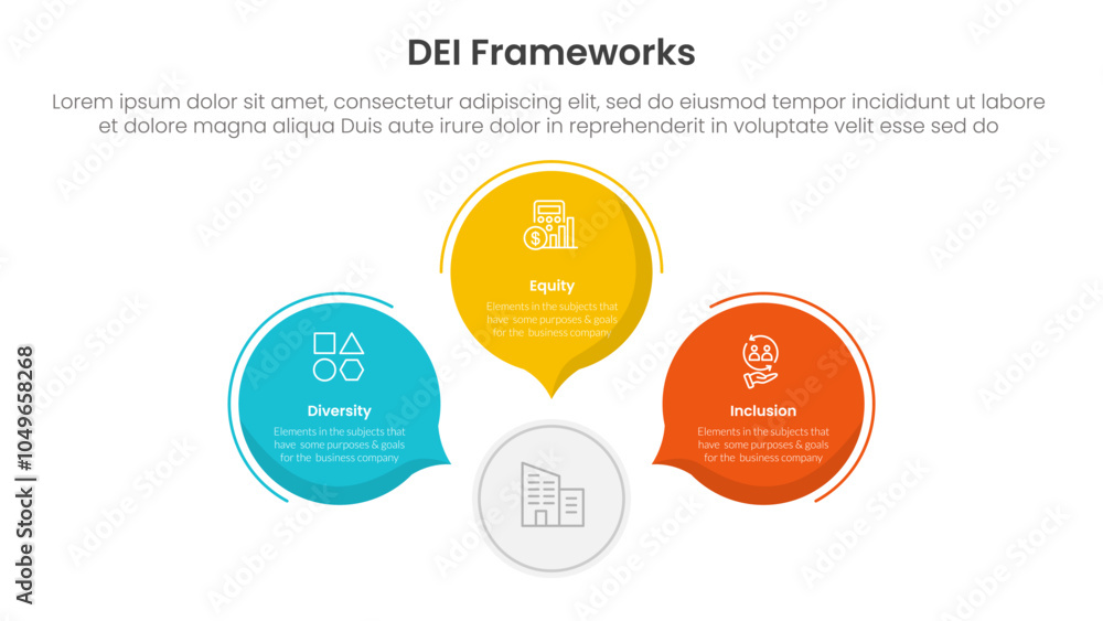 Poster dei organizational frameworks infographic 3 point with circle callout comment shape for slide presen