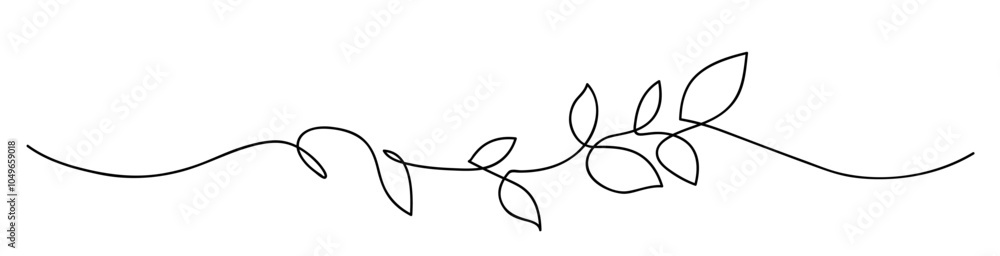 Aufkleber One line drawing. Outline twig with leaf. Abstract decorative horizontal border element with stem and leaves.  Frame design element. Vector illustration.