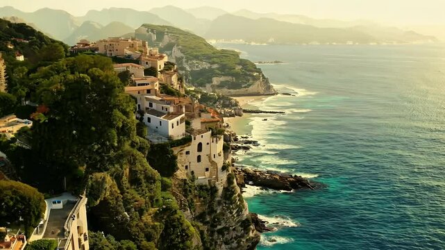 cinematic aerial perspective stunning breathtaking tourist hotspot Coast situated picturesque aly luxury yacht sailing turquoise