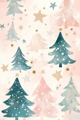 Fototapeta premium Festive trees with stars on pastel background