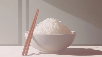 Bowl of Rice with Chopsticks Simple Asian Cuisine Illustration