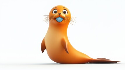 Cartoon Seal Balancing Ball on Nose Funny Animal Illustration White Background