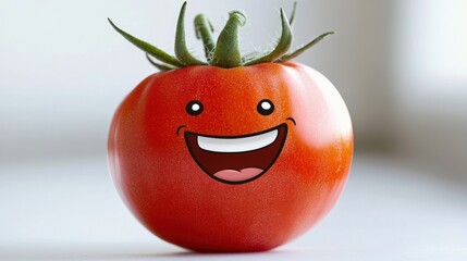 Smiling Tomato Cartoon Illustration Fresh Food Funny Vegetable Character White Background