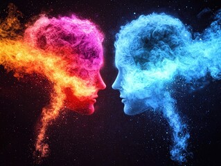 The Dance of Elements Fire and Ice Personified in Ethereal Smoke Forms