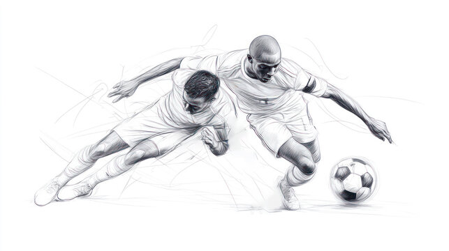 soccer players action sketch, black and white clip art preview