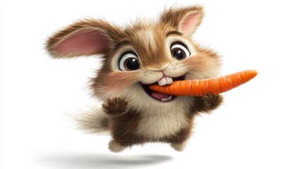 Obraz premium Cute Cartoon Rabbit Holding Carrot Happy Easter Illustration