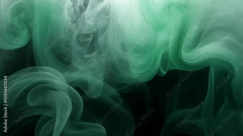 Poster green ink swirls and dances in a dark background, creating an abstract, ethereal pattern