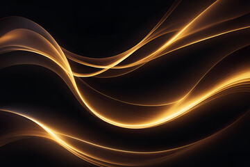 Abstract golden light motion lines on black background