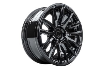 Wheel Alloy car wheels Rim dark black chrome or Mag Wheel high performance auto part decoration isolated on transparent background or cut out PNG. Transport vehicles transportation. Car accessories.
