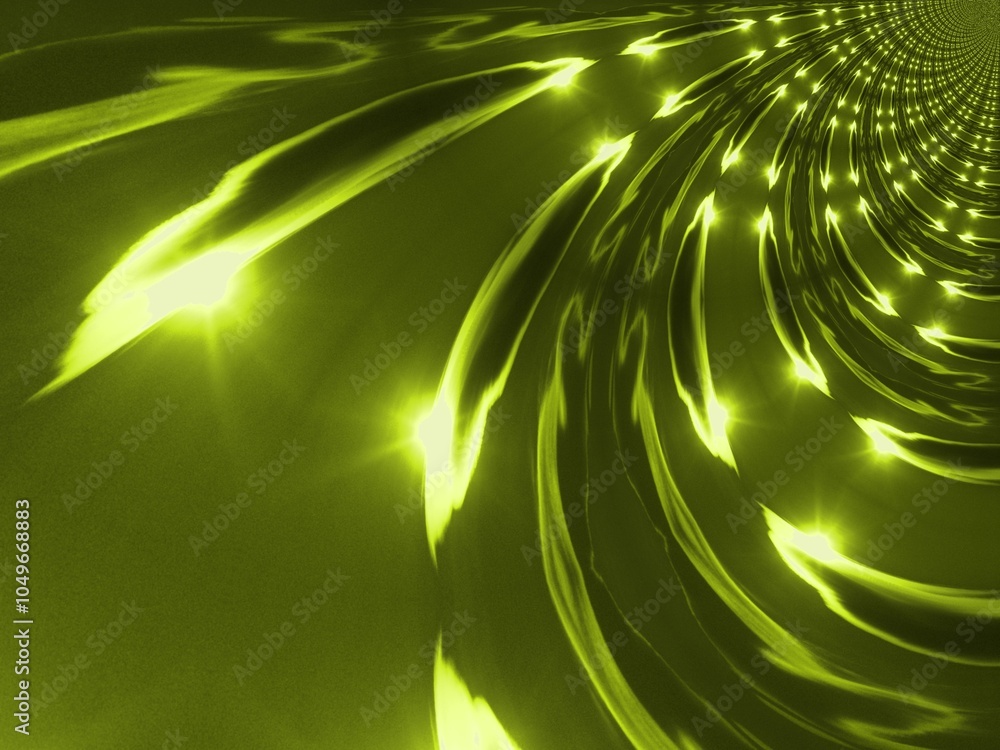 Aufkleber sky with clouds, suns, sunlights and sunrays - abstract graphics in green color and effect of perspe