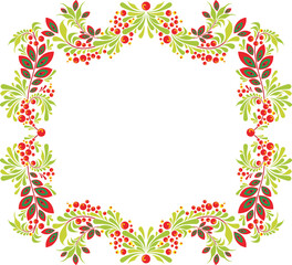 Fototapeta premium Vector floral ornamental frame with leaves, branches and berries. Decorative panel, great for New Year holiday decors, wedding invitations, greeting cards, banners, logos, vinyl and laser ready.
