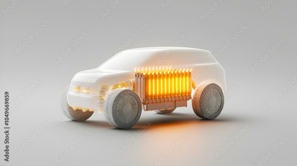 Poster sleek electric vehicle battery with glowing performance indicators and high power output