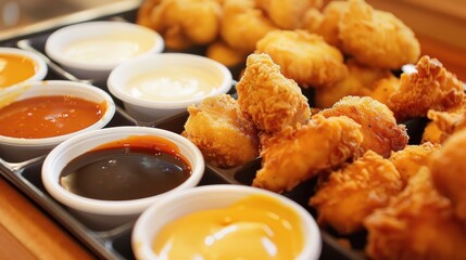 Fried Chicken Nuggets with Various Dipping Sauces