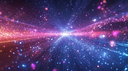 Fototapeta premium A colorful galaxy with a bright blue star in the center. The stars are scattered throughout the galaxy, with some being larger and others smaller