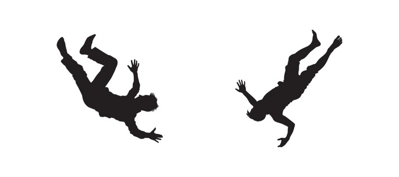 Silhouettes of falling people isolated on white background. Vector illustration. AI generated.