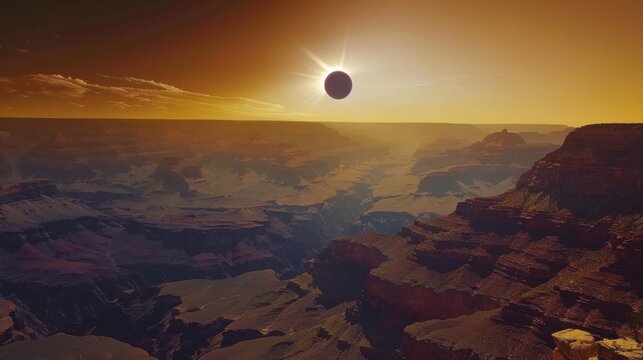 A breathtaking view of the Grand Canyon under a rare total solar eclipse, Canyon scene, Celestial style