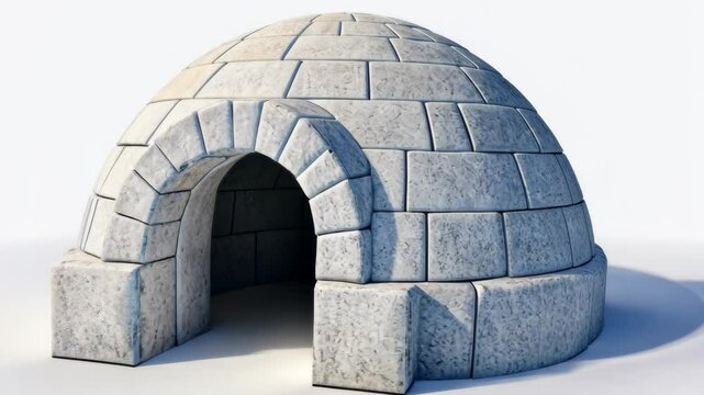 A traditional igloo made of ice blocks stands alone in the snow