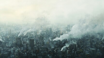 Foggy City Skyline: Atmospheric Urban Landscape
