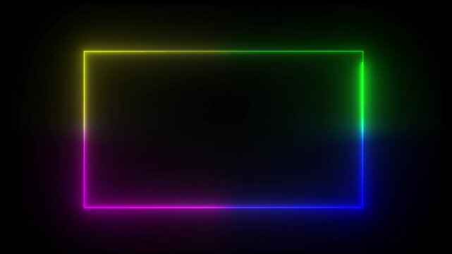 neon border frame, ranbow glowing border, rectangle, square, frame, black screen frame, border black screen, glowing frame, glowing border