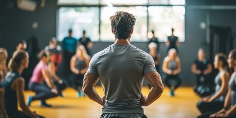 A fitness trainer leading a workout class promoting fitness and regular physical activity as key components of a healthy lifestyle