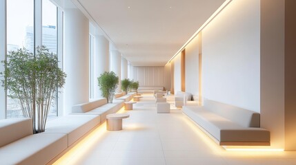Fototapeta premium Minimalist Contemporary Office Lobby with Natural Decor
