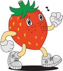 60s style cartoon strawberry on isolated background. Easy to edit. Plenty of space for text/copy.