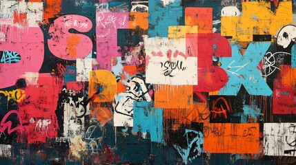 Fototapeta premium grunge wall with colorful graffiti