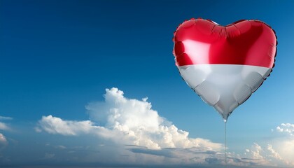 Fototapeta premium インドネシアの国旗のハート型の風船と青空(Indonesia flag heart-shaped balloon and blue sky.) 