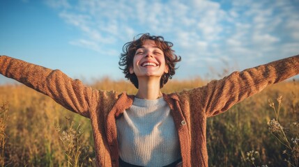 A person smiling with arms wide open after achieving their dream promoting the feeling of dreams fulfilled through hard work