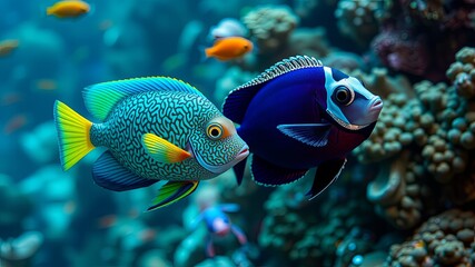 Colorful Fish Swimming in Coral Reef Environment