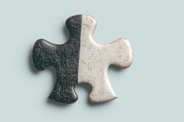 Obraz premium Close up of a white puzzle piece on a light blue background with space for text, copy space.