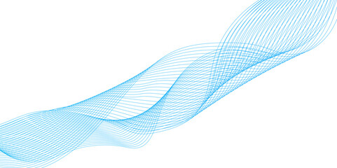 Fototapeta premium Abstract vector background with blue wavy lines, Dynamic flowing wave lines design element, Blue satin ribbon isolated on white background, Abstract glowing light effect. 