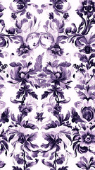 Fototapeta premium Intricate floral design featuring purple and white hues, showcasing seamless Victorian pattern with detailed botanical elements. This elegant pattern adds touch of sophistication to any decor