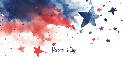 Fototapeta premium USA Veterans day background with calligraphy text. Template for holiday banner, invitation, flyer, etc. With red and blue stars decoration, abstract flag of United States of America