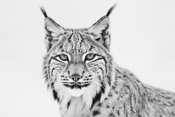 Fototapeta premium Majestic Lynx Portrait: Captivating Close-up of a Lynx in Snowy Landscape, Showcasing Striking Features and Intense Gaze, Ideal for Wildlife Photography Projects