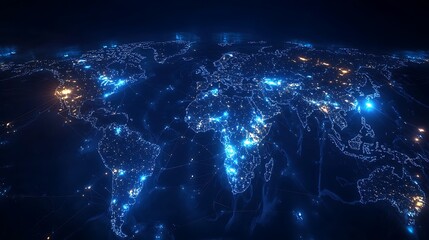 Digital world map with interconnected global network connections visualized