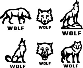 A set of wolf logos.