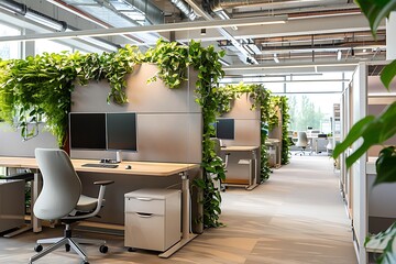 Fototapeta premium Interior of modern office waiting room with orange armchairs
