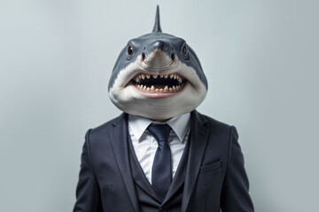 Fierce and toothy shark in a businessman's suit.