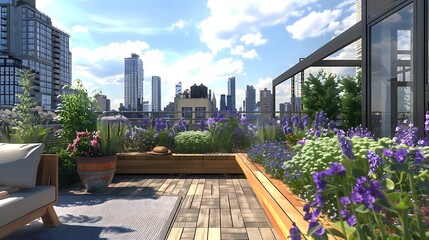Fototapeta premium Outdoor patio with view of the city