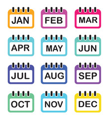 calendar 12 months vector icon set, monthly vector icon collection, vector collection for every months, vector illustration on transparent background