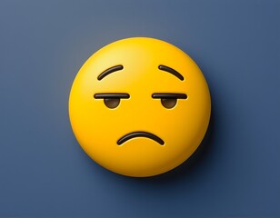 3D Yellow Emoji with Bored Expression on Blue Background