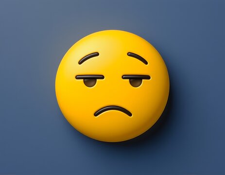 3D Yellow Emoji with Bored Expression on Blue Background