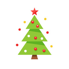 Obraz premium Minimalist Christmas Tree with Red Star and Ornaments