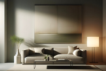 Minimalist modernized interior decoration of a living room at night