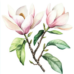 magnolia flower watercolor clipart illustration © siti