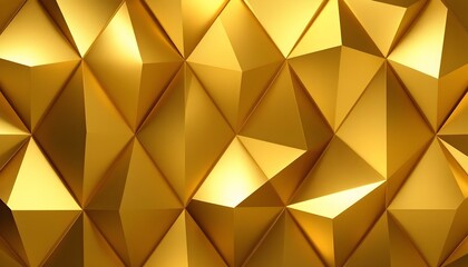Gold Abstract Background. Luxurious 3D Rendering with Elegant Polygonal Texture. 3d render, abstract gold crystal background, faceted texture, macro panorama, wide panoramic polygonal wallpaper.