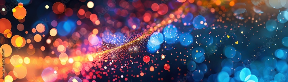 Poster a vibrant abstract background features a swirl of colorful bokeh lights in deep reds, blues, oranges