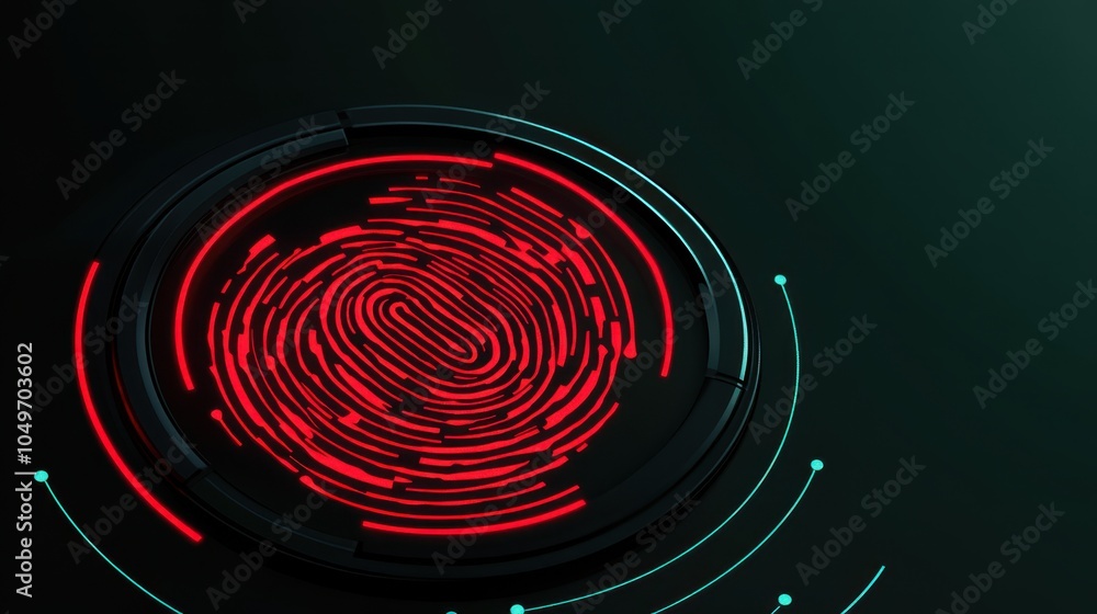 Aufkleber a vibrant red digital fingerprint on a dark background symbolizes biometric security. glowing cyan a
