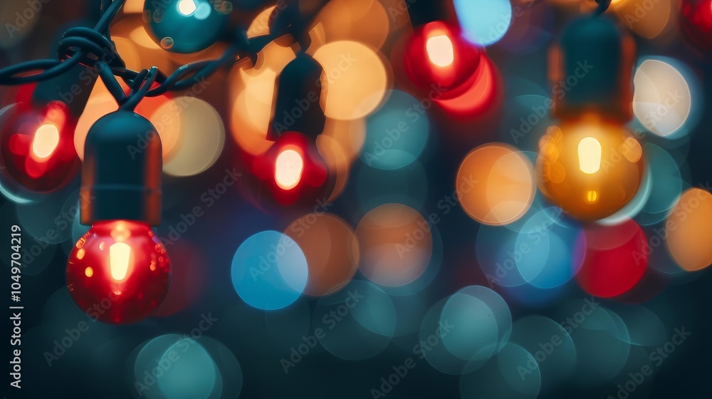 Poster string of colorful lights with blurred background.